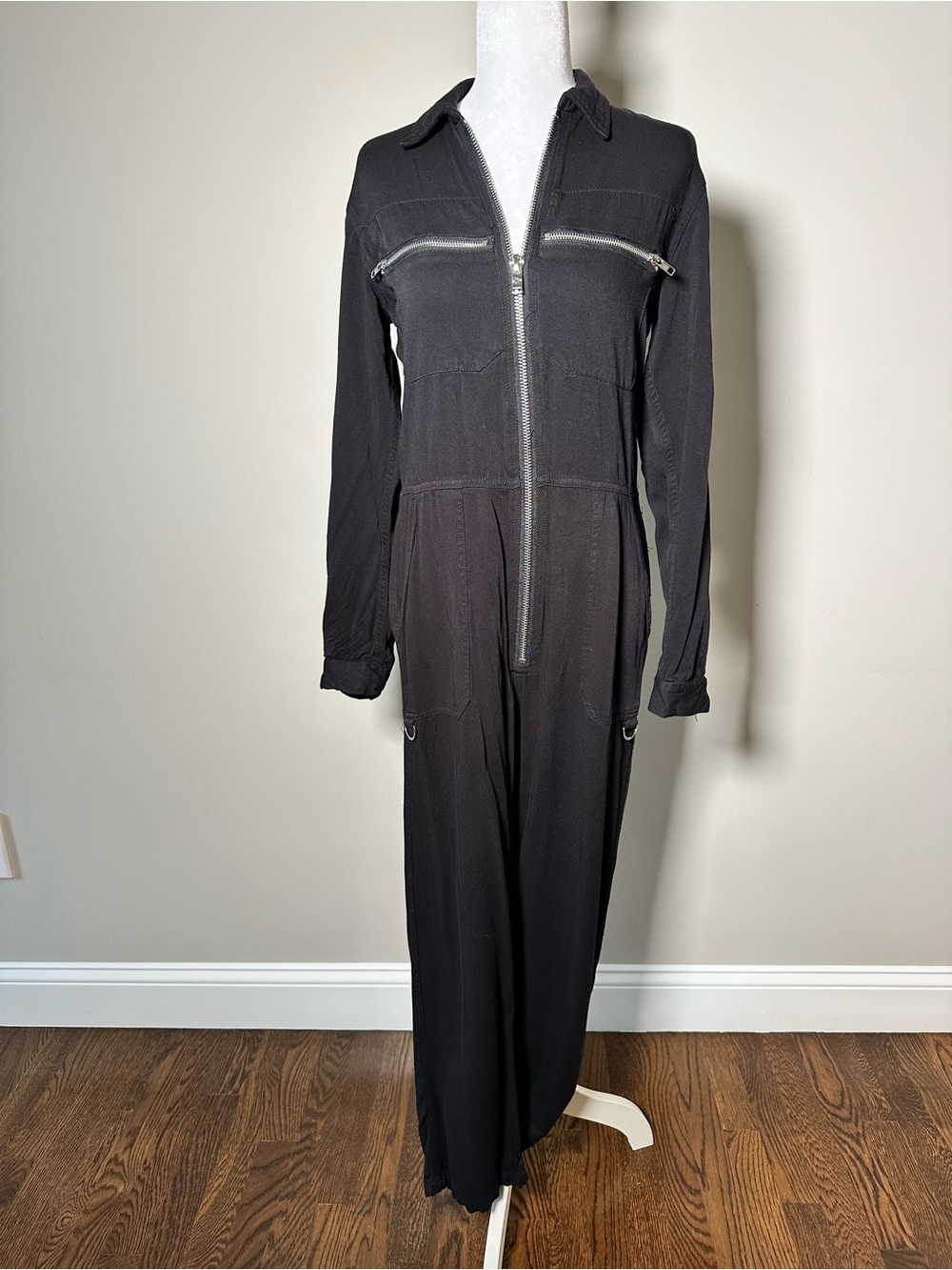 Current Mood Black Long-Sleeve Zip-Front Utility Jumpsuit